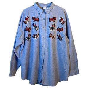 Mystic Blues Terrier Dog with Flannel Print Button Up Shirt Size 24W